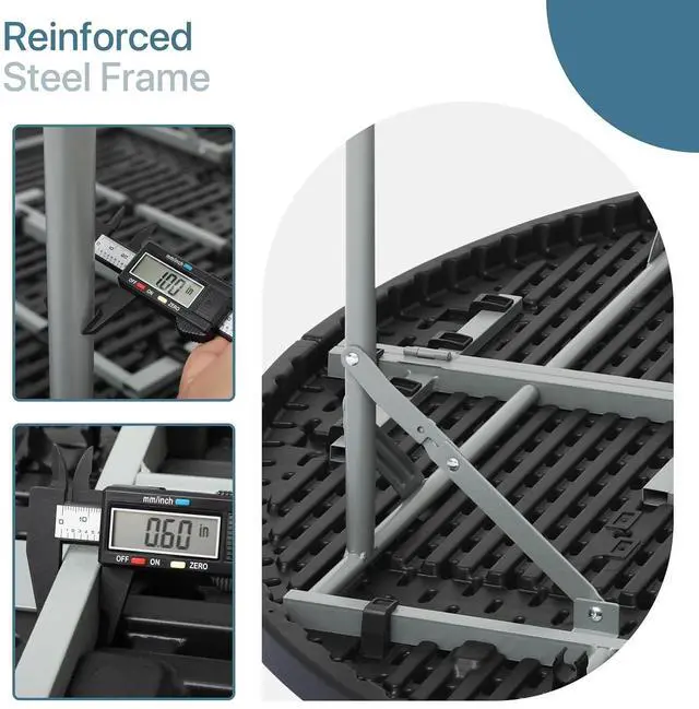 Alt view image 5 of 7 - Round Plastic Bi-Folding Table with Carrying Handle, Indoor Outdoor Portable Table for Patio Party Wedding Event Conference, Black, 48 Inch