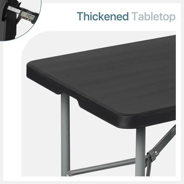 Alt view image 4 of 7 - Plastic Folding Camping Table, Indoor Outdoor Collapsible Rectangle Dining Table, Portable Fold-in-Half Utility Table w/Handle for Party Wedding, Black, 48 Inch