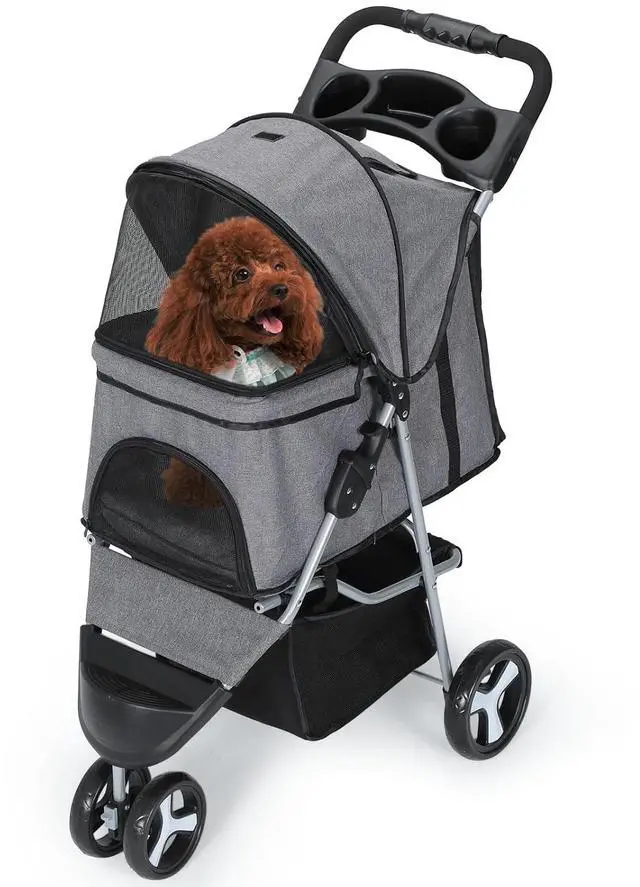 Main image of Dog Stroller for Dogs and Cats, Foldable Pet Jogger Stroller with Cup Holders, Cat Stroller w/Bottom Storage for Pets up to 33 lbs, Gray