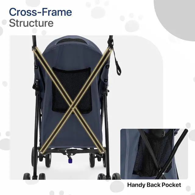 Alt view image 7 of 7 - 4 Wheels Pet Stroller, Lightweight Easy-Fold Puppy Jogger Stroller with Visible Mesh & Rear Storage for Small/Medium Dogs up to 22 lbs, Perfect for Walks, Shopping, Navy Blue