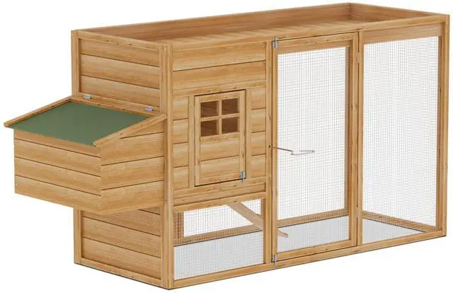 Main image of 2-Layer Chicken Coop with Run and Nesting Box, Ventilation Wire Fence Wood Chicken House Duck Hutch Bunny Cage with Removable Tray Ramp and Waterproof Asphalt Roof 64 x 25.5 x 40 inch