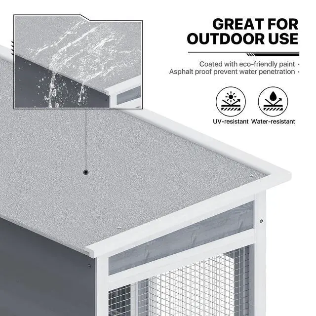 Alt view image 6 of 7 - Rabbit Hutch Outdoor Chicken Coop, 47.5" Bunny House Cage on Wheels with 2 Pull-Out Trays Waterproof Roof, Gray