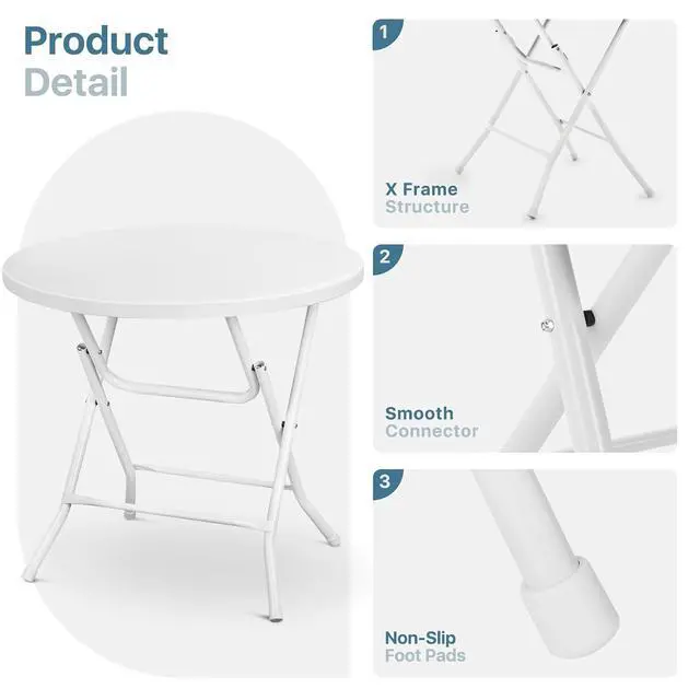 Alt view image 6 of 7 - 31" Round Folding Commercial Banquet Table Foldable Plastic Card Outdoor Utility Tables for Party Wedding Event, White