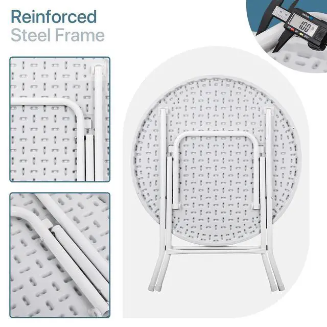 Alt view image 5 of 7 - 31" Round Folding Commercial Banquet Table Foldable Plastic Card Outdoor Utility Tables for Party Wedding Event, White
