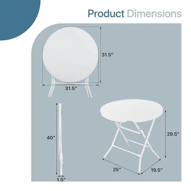 Alt view image 3 of 7 - 31" Round Folding Commercial Banquet Table Foldable Plastic Card Outdoor Utility Tables for Party Wedding Event, White