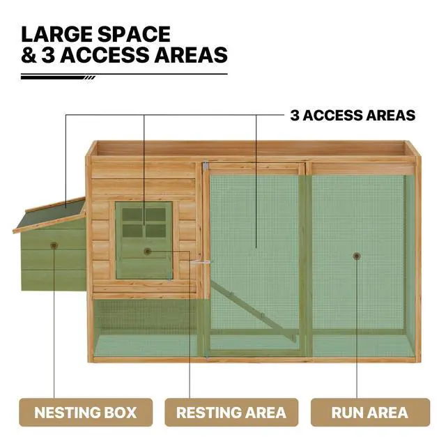 Alt view image 5 of 7 - 2-Layer Chicken Coop with Run and Nesting Box, Ventilation Wire Fence Wood Chicken House Duck Hutch Bunny Cage with Removable Tray Ramp and Waterproof Asphalt Roof 64 x 25.5 x 40 inch