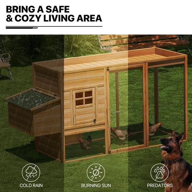 Alt view image 4 of 7 - 2-Layer Chicken Coop with Run and Nesting Box, Ventilation Wire Fence Wood Chicken House Duck Hutch Bunny Cage with Removable Tray Ramp and Waterproof Asphalt Roof 64 x 25.5 x 40 inch