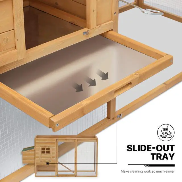 Alt view image 7 of 7 - 2-Layer Chicken Coop with Run and Nesting Box, Ventilation Wire Fence Wood Chicken House Duck Hutch Bunny Cage with Removable Tray Ramp and Waterproof Asphalt Roof 64 x 25.5 x 40 inch