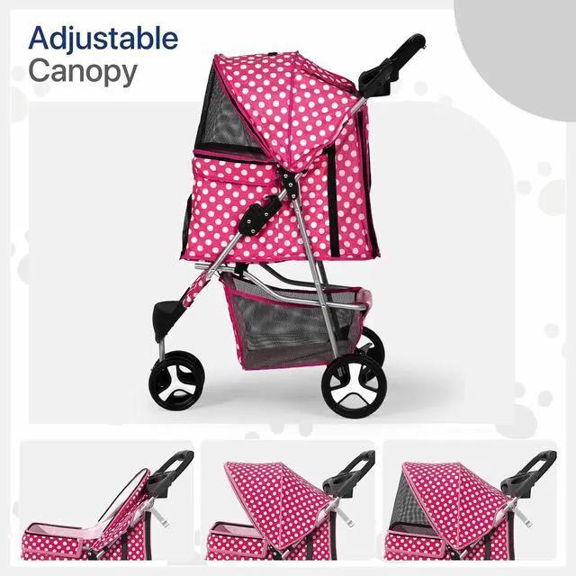 Alt view image 4 of 7 - Dog Stroller for Dogs and Cats, Foldable Pet Jogger Stroller with Cup Holders, Cat Stroller w/Bottom Storage for Pets up to 33 lbs, Polka Dots