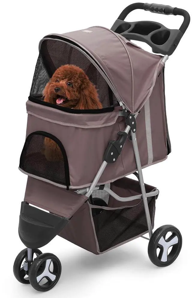 Main image of Dog Stroller for Dogs and Cats, Foldable Pet Jogger Stroller with Cup Holders, Cat Stroller w/Bottom Storage for Pets up to 33 lbs, Coffee