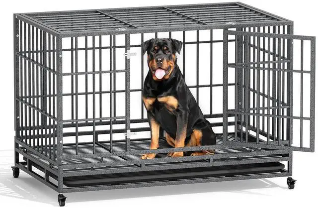 Main image of Heavy Duty Dog Indestructible Crate with Lockable Wheels, Escape Proof Dog Kennel with Double-Door, Chew-Proof Pet Cage Indoor for Extra Large Dogs