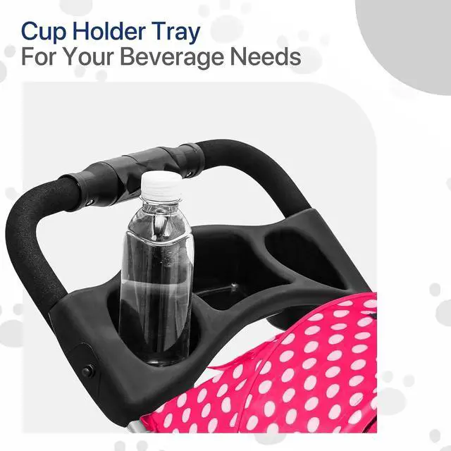 Alt view image 7 of 7 - Dog Stroller for Dogs and Cats, Foldable Pet Jogger Stroller with Cup Holders, Cat Stroller w/Bottom Storage for Pets up to 33 lbs, Polka Dots