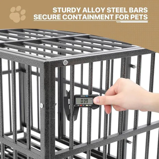 Alt view image 4 of 7 - Heavy Duty Dog Indestructible Crate with Lockable Wheels, Escape Proof Dog Kennel with Double-Door, Chew-Proof Pet Cage Indoor for Extra Large Dogs