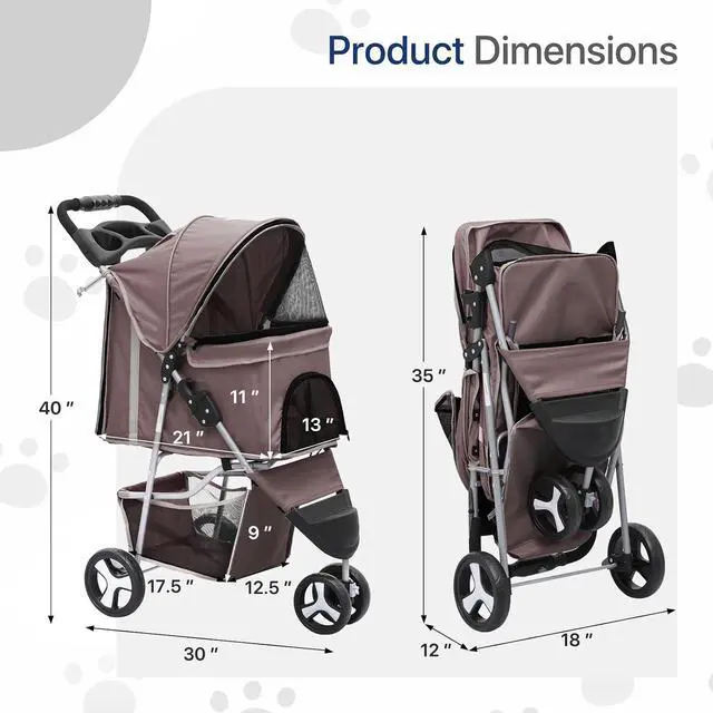 Alt view image 2 of 7 - Dog Stroller for Dogs and Cats, Foldable Pet Jogger Stroller with Cup Holders, Cat Stroller w/Bottom Storage for Pets up to 33 lbs, Coffee