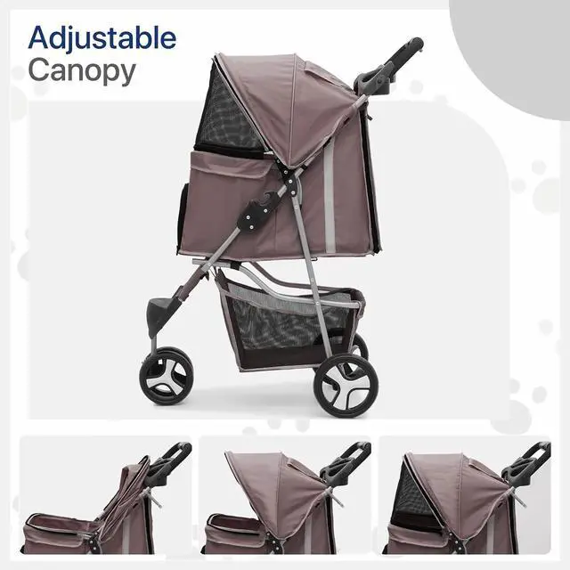 Alt view image 4 of 7 - Dog Stroller for Dogs and Cats, Foldable Pet Jogger Stroller with Cup Holders, Cat Stroller w/Bottom Storage for Pets up to 33 lbs, Coffee