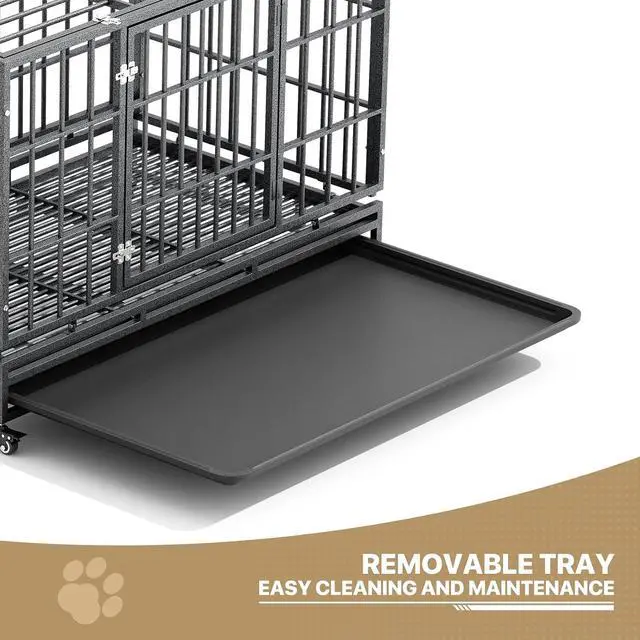 Alt view image 7 of 7 - Heavy Duty Dog Indestructible Crate with Lockable Wheels, Escape Proof Dog Kennel with Double-Door, Chew-Proof Pet Cage Indoor for Extra Large Dogs