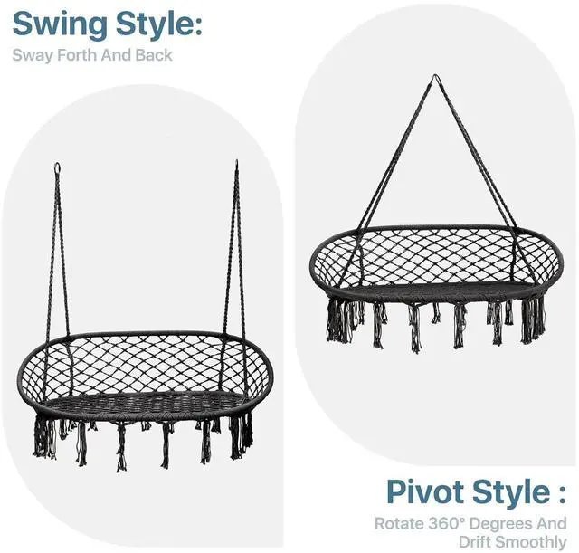 Alt view image 5 of 7 - Double Hammock Chair for Indoor & Outdoor Use, Durable Woven Cotton Ropes & Iron Frame, Comfortable Seating for Patio Garden and Porch, 700 lbs Capacity, Black