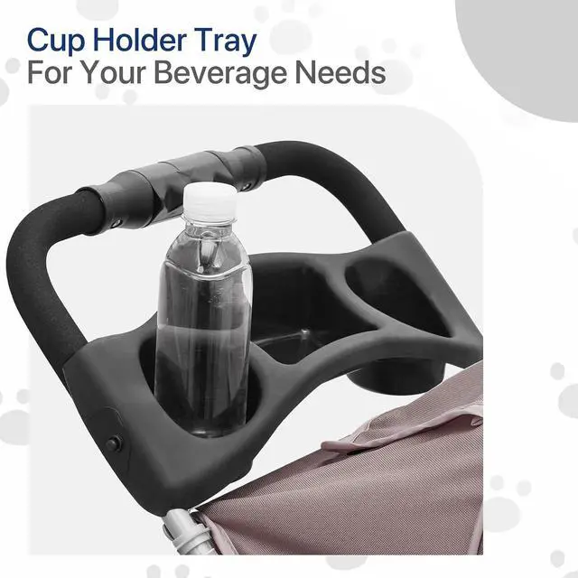 Alt view image 7 of 7 - Dog Stroller for Dogs and Cats, Foldable Pet Jogger Stroller with Cup Holders, Cat Stroller w/Bottom Storage for Pets up to 33 lbs, Coffee