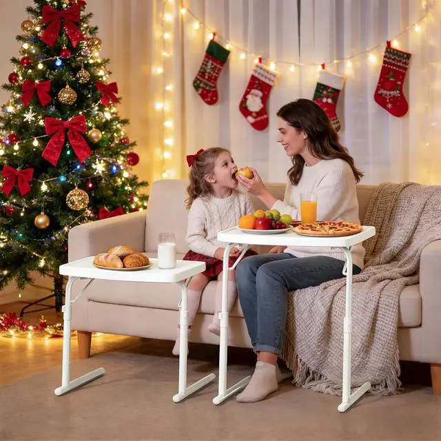 Alt view image 2 of 7 - Tilting TV Tray Folding Table 22" Height Adjustable, Portable Multifunctional Portable Eating Dinner and Laptop Drawing Table on Bed Sofa, White