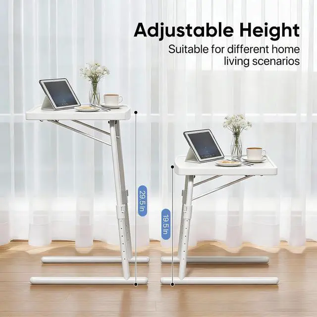 Alt view image 3 of 7 - Tilting TV Tray Folding Table 22" Height Adjustable, Portable Multifunctional Portable Eating Dinner and Laptop Drawing Table on Bed Sofa, White