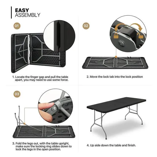 Alt view image 6 of 7 - Folding Table Chair Set, 6Ft Heavy Duty Plastic Folding Table w/Handle and 10 Pack Indoor Outdoor Portable Plastic Folding Chair for Events Wedding Party