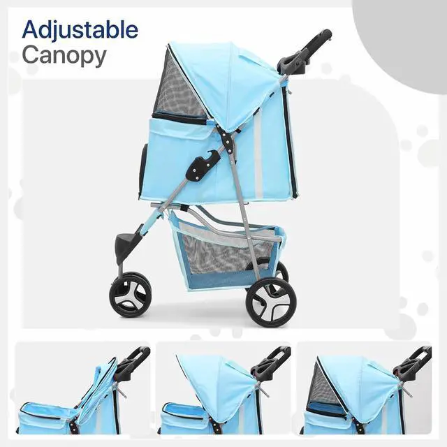 Alt view image 4 of 7 - Dog Stroller for Dogs and Cats, Foldable Pet Jogger Stroller with Cup Holders, Cat Stroller w/Bottom Storage for Pets up to 33 lbs, Mint Green