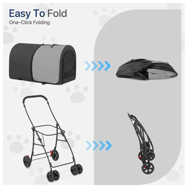 Alt view image 6 of 7 - Double Pet Stroller for Dogs and Cats with 2 Detachable Carrier, 4 Wheels Lightweight Easy-Fold Jogger for Small Medium Pets, Black/Gray