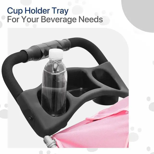 Alt view image 7 of 7 - Dog Stroller for Dogs and Cats, Foldable Pet Jogger Stroller with Cup Holders, Cat Stroller w/Bottom Storage for Pets up to 33 lbs, Pink