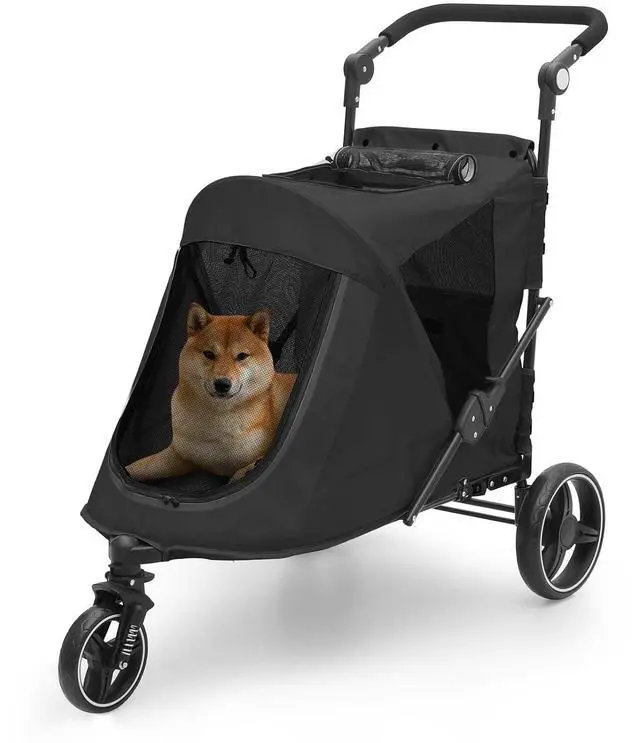 Main image of Pet Stroller for Large Dogs, Adjustable Multi-Position Handle, Rubber Wheels, Dual Entry and Locking Rear Wheels, 3-Wheel Folding Pet Wagon for Pets up to 55 lbs, Black