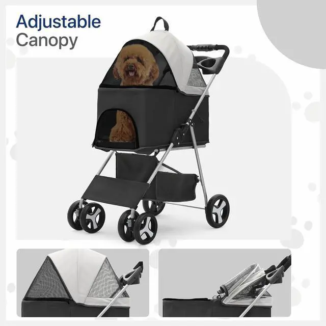 Alt view image 4 of 7 - 3-in-1 Foldable Dog Stroller with Detachable Carrier & Cup Holder, 4 Wheel Foldable Jogging Travel Stroller for Small/Medium Dogs & Cats up to 33 lbs, Black