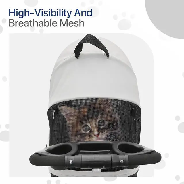 Alt view image 7 of 7 - 3-in-1 Foldable Dog Stroller with Detachable Carrier & Cup Holder, 4 Wheel Foldable Jogging Travel Stroller for Small/Medium Dogs & Cats up to 33 lbs, Black