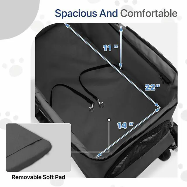 Alt view image 6 of 7 - 3-in-1 Foldable Dog Stroller with Detachable Carrier & Cup Holder, 4 Wheel Foldable Jogging Travel Stroller for Small/Medium Dogs & Cats up to 33 lbs, Black