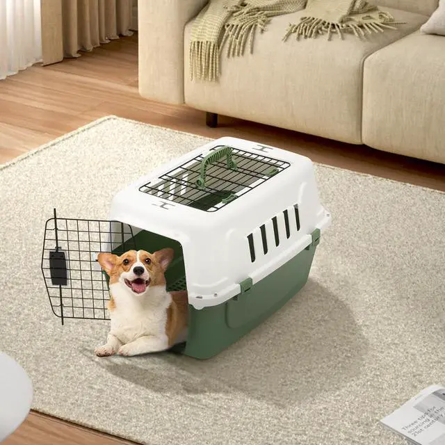 Alt view image 3 of 7 - 22 Inch Hard-Sided Plastic Dog Carrier 2 Door Travel Crate for Small Dogs Cats up to 22 lbs, Durable Handle, Security Lock Design, Green