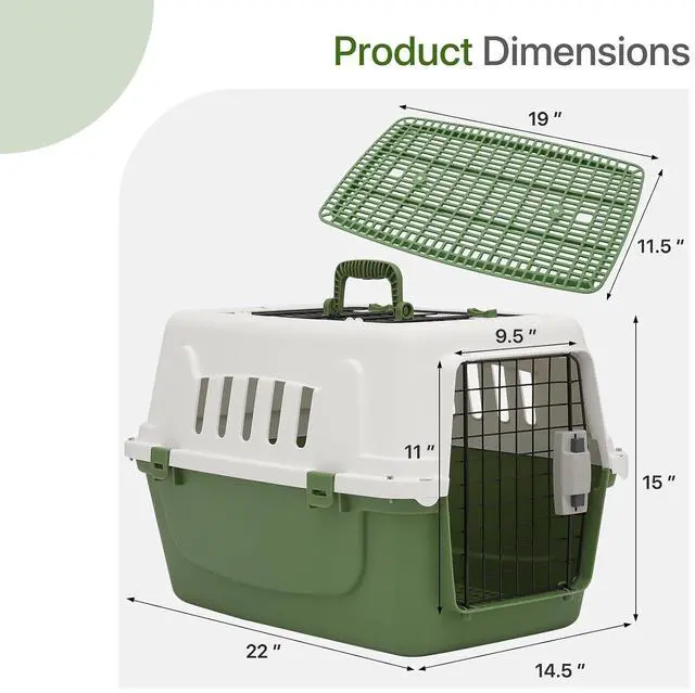 Alt view image 2 of 7 - 22 Inch Hard-Sided Plastic Dog Carrier 2 Door Travel Crate for Small Dogs Cats up to 22 lbs, Durable Handle, Security Lock Design, Green