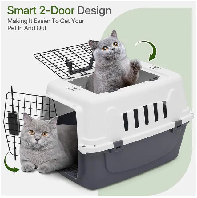 Alt view image 4 of 7 - 22 Inch Hard-Sided Plastic Dog Carrier 2 Door Travel Crate for Small Dogs Cats up to 22 lbs, Durable Handle, Security Lock Design, Green