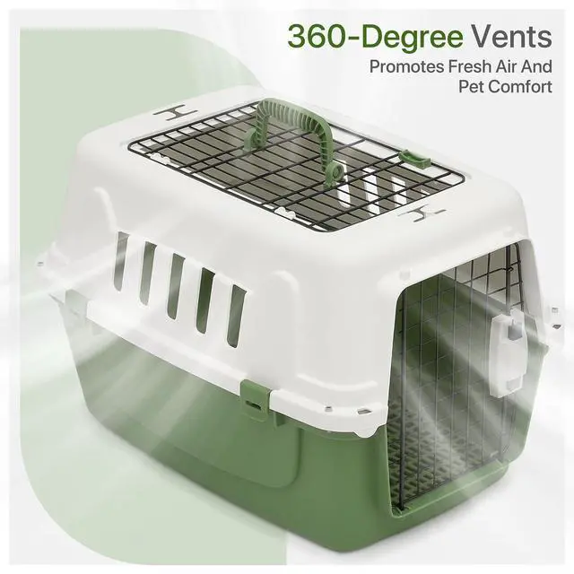 Alt view image 5 of 7 - 22 Inch Hard-Sided Plastic Dog Carrier 2 Door Travel Crate for Small Dogs Cats up to 22 lbs, Durable Handle, Security Lock Design, Green