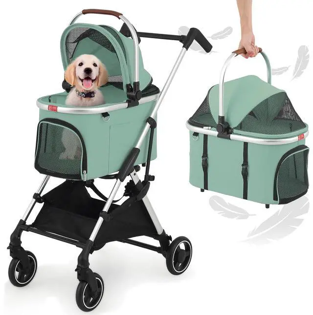 Main image of Lightweight Pet Stroller 3-in-1 Detachable Carrier w/Aluminum Frame, Car Seat, Sun Shades, Foldable Jogging Travel Stroller, Ideal for Small/Medium Dogs & Cats, Mint Green