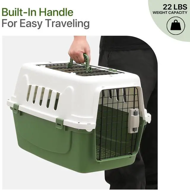 Alt view image 7 of 7 - 22 Inch Hard-Sided Plastic Dog Carrier 2 Door Travel Crate for Small Dogs Cats up to 22 lbs, Durable Handle, Security Lock Design, Green