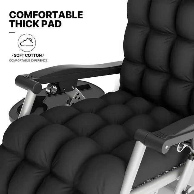 Alt view image 6 of 7 - Reinforced Zero Gravity Chair, Folding Pool Beach Lounger, Portable Tanning Chaise with Cushion, Headrest and Side Tray, 330lbs Capacity - Black