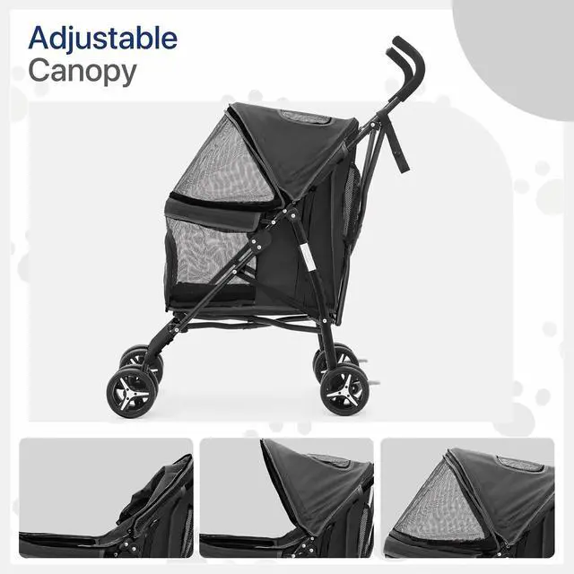 Alt view image 4 of 7 - 4 Wheels Pet Stroller, Lightweight Easy-Fold Puppy Jogger Stroller with Visible Mesh & Rear Storage for Small/Medium Dogs up to 22 lbs, Perfect for Walks, Travel, Black