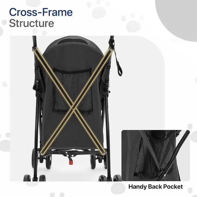 Alt view image 7 of 7 - 4 Wheels Pet Stroller, Lightweight Easy-Fold Puppy Jogger Stroller with Visible Mesh & Rear Storage for Small/Medium Dogs up to 22 lbs, Perfect for Walks, Travel, Black