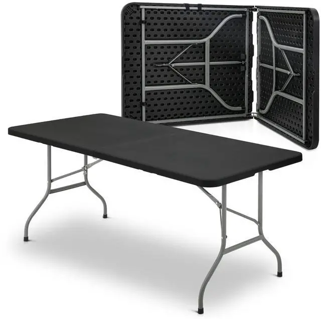 Main image of 6Ft Folding Table, Heavy Duty Portable Plastic Dining Tables Fold in Half Indoor Outdoor Desk w/Handle, Lock for Camping Picnic Party, Black