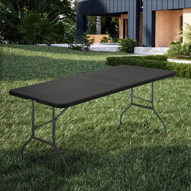 Alt view image 2 of 7 - 6Ft Folding Table, Heavy Duty Portable Plastic Dining Tables Fold in Half Indoor Outdoor Desk w/Handle, Lock for Camping Picnic Party, Black