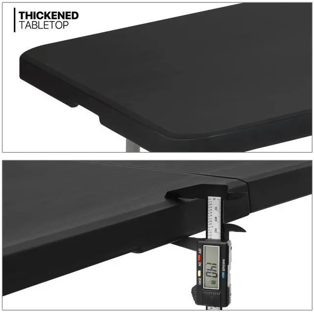 Alt view image 5 of 7 - 6Ft Folding Table, Heavy Duty Portable Plastic Dining Tables Fold in Half Indoor Outdoor Desk w/Handle, Lock for Camping Picnic Party, Black