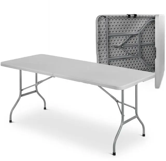 Main image of 6Ft Folding Table, Heavy Duty Portable Plastic Dining Tables Fold in Half Indoor Outdoor Desk w/Handle, Lock for Camping Picnic Party, Gray