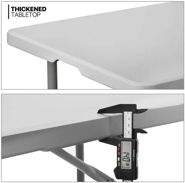 Alt view image 4 of 7 - 6Ft Folding Table, Heavy Duty Portable Plastic Dining Tables Fold in Half Indoor Outdoor Desk w/Handle, Lock for Camping Picnic Party, Gray