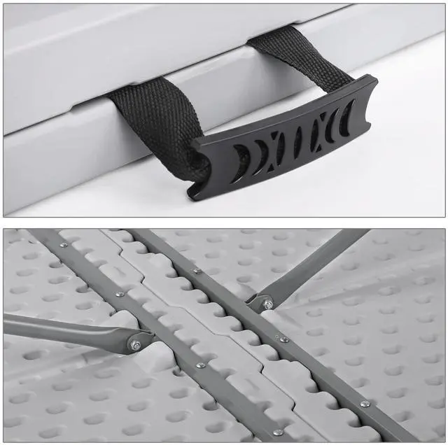 Alt view image 7 of 7 - 6Ft Folding Table, Heavy Duty Portable Plastic Dining Tables Fold in Half Indoor Outdoor Desk w/Handle, Lock for Camping Picnic Party, Gray