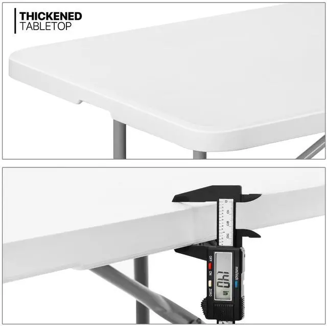 Alt view image 4 of 7 - 6Ft Folding Table, Heavy Duty Portable Plastic Dining Tables Fold in Half Indoor Outdoor Desk w/Handle, Lock for Camping Picnic Party, White