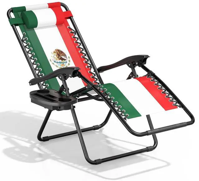 Main image of Zero Gravity Lounge Chair, 25" Wide Adjustable Folding Outdoor Recliner, 95160° Recline, 330LBS Capacity with Pillow and Cup Holder, Classic Tricolor Geometric Design