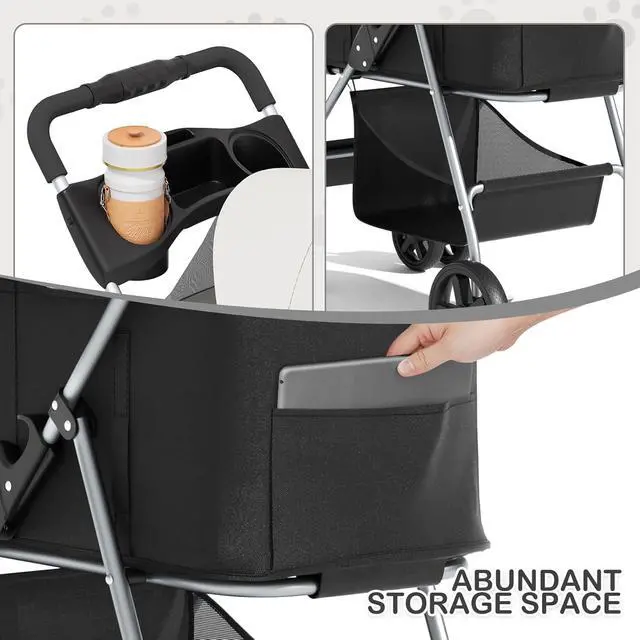Alt view image 3 of 7 - 3 in 1 Foldable Pet Stroller for Small & Medium Dogs, Detachable Carrier, Car Seat, Push Button Entry, 4-Wheel Jogger for Pets up to 33 lbs, Black